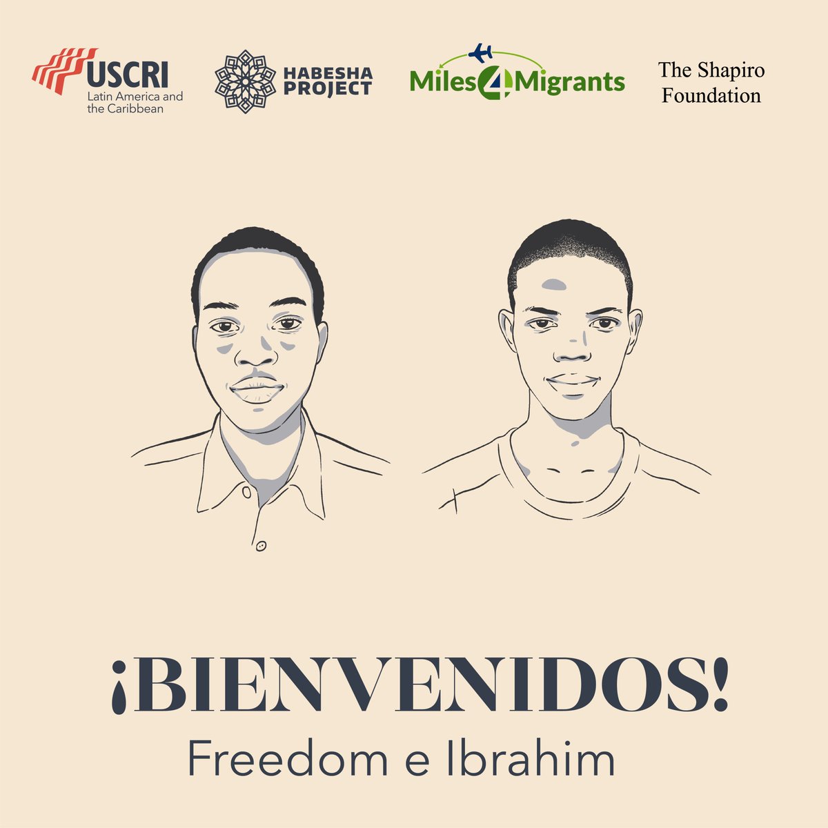 USCRI_lac's tweet photo. ¡Bienvenidos Freedom e Ibrahim! 🇸🇴 🇸🇸 🇲🇽 Agradecemos y reconocemos la colaboración cuatripartita de @SRE_mx , @comar_sg , @AcnurMexico  para hacer posible la llegada segura de estos estudiantes a nuestro país mediante las vías complementarias. Este esfuerzo seguirá sumando al compromiso del acceso a la educación superior para jóvenes refugiados en México. #USCRILAC #NuevasHistorias #ViasComplementarias
