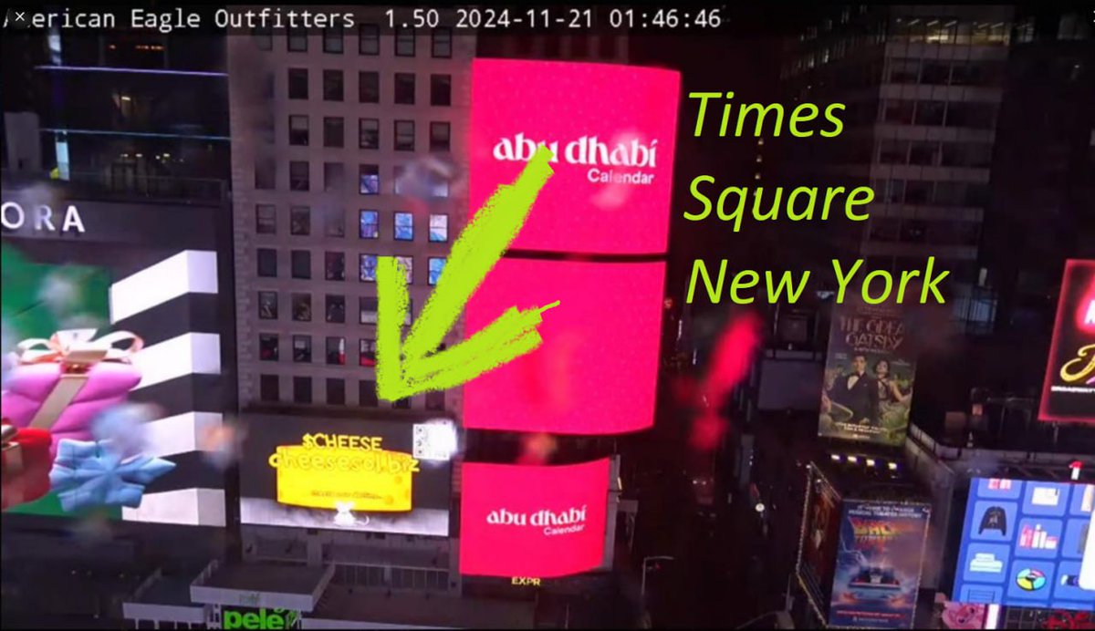Here is a different angle of the $CHEESE bill board in NY Times Square, we will have boots on the ground later today for a better picture and video🧀
