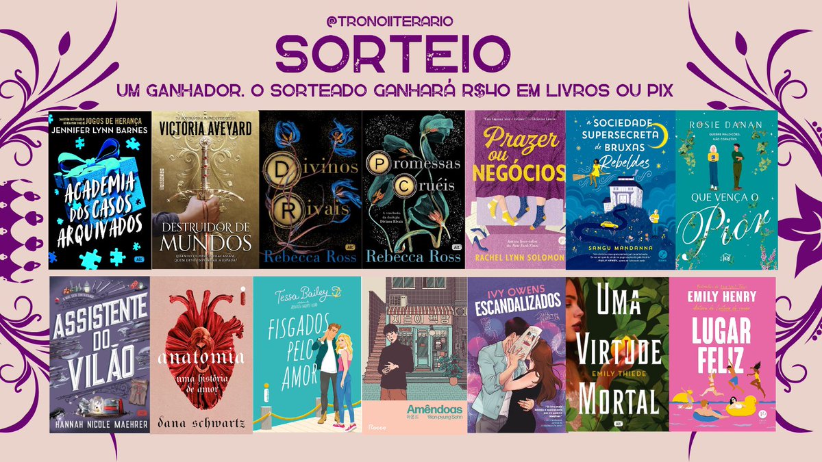 tronoIiterario's tweet photo. 💜 Sorteio relâmpago💜

✨ R$40 em livros abaixo ou da wishlist ✨

Regras:

📚Seguir @tronoIiterario
📌 RT e FAV no tweet FIXADO (atual)
🔄 RT nesse tweet (sem citar)
💬 Comente o livro desejado OU marque um amig

🫶  Sorteio: 30/11 https://t.co/6L28b6VCnj