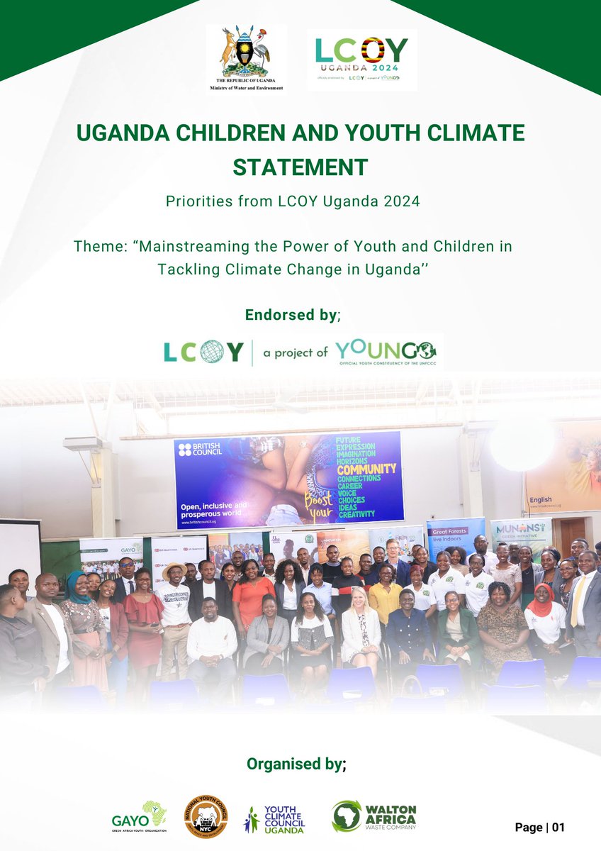 LCOYUganda1's tweet image. 🌍 Breaking News.
The Uganda Children and Youth Climate Statement is out🎉
Explore Uganda’s children and youth priorities for #ClimateAction from LCOY Uganda 2024.🚸🌱
📖 Access it here: drive.google.com/file/d/15go4ta…