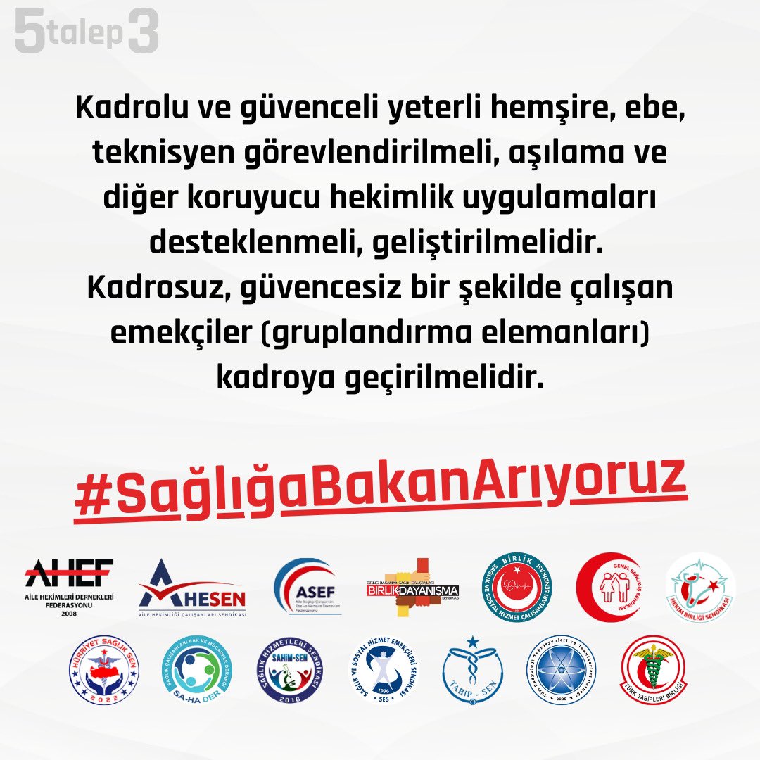 AHEF2008's tweet photo. Kadrolu ve güvenceli yeterli hemşire, ebe, teknisyen görevlendirilmeli, aşılama ve diğer koruyucu hekimlik uygulamaları desteklenmeli, geliştirilmelidir. Kadrosuz, güvencesiz bir şekilde çalışan emekçiler (gruplandırma elemanları) kadroya geçirilmelidir.

#SağlığaBakanArıyoruz 

@tcbestepe @RTErdogan @saglikbakanligi @drmemisoglu @halksagligigm @sagliklicozum