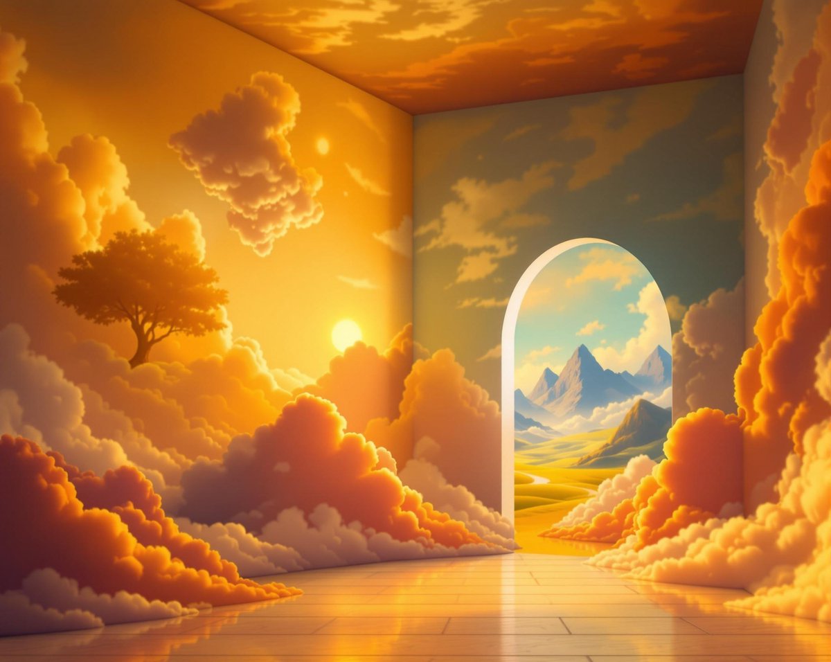 BeyondTLens's tweet image. Within a room draped in sunset hues, an archway unveils a breathtaking vista, a portal to serenity where reality blends with dreams.  

#DreamyArt #SunsetVibes #CloudRoom #Grok #Peaceful #Portal #MountainView #ImaginaryWorlds #AIart #DigitalArt #Beautiful #Serene #Creative #Art