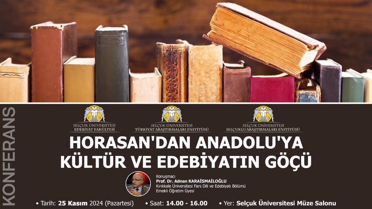 alitemizel_46's tweet photo. ⁦@selcukuniresmi⁩ Edebiyat Fakültesi, Selçuklu Araştırmaları ve Türkiyat Araştırmaları Enstitüleri tarafından 25.11.2024 günü saat 14.00’te Selçuk Üni. Müze salonunda düzenlenecek ve Prof. Dr. Adnan Karaismailoğlu hocamızın konuşmacı olarak katılacağı programa davetlisiniz. https://t.co/azWoSZxdQf