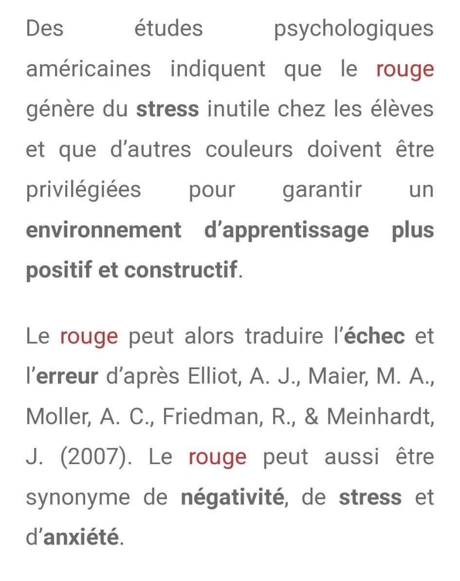 PLuc_Brillant's tweet image. Une amie professeure me dit que les étudiants en enseignement de l’UdeM se font recommander de ne plus utiliser de rouge pour corriger les copies des élèves afin de leur épargner du stress. Rendu là, le simple fait de corriger devrait être aboli pour éviter les traumatismes. 🙄👇