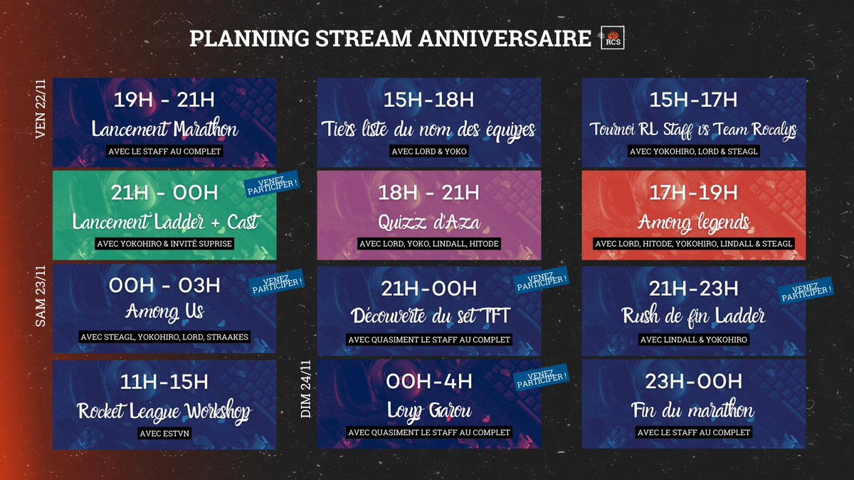 Rocalys_esport's tweet photo. 🎂 ANNIVERSAIRE DU CLUB

Déjà 1 an que nous sommes revenus !!
Pour l'occasion on se retrouve demain soir 19h00 pour tout un weekend de stream anniversaire 🥳

On va vous régaler avec une série d'annonces 🔥 https://t.co/J2022SMtdh