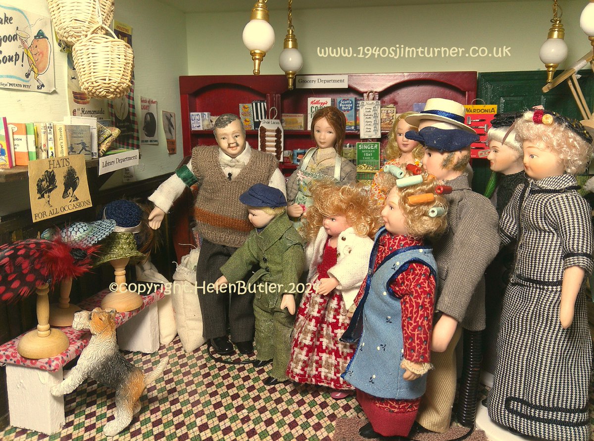 The hat dept is now open! Me &amp; Norman tried some hats on. We thought we looked quite stylish! But Mrs T said we should put them back, so they don't get soiled. We had a grand opening of the dept today, enjoying Mrs T's famous jam tarts to celebrate. 
1940sjimturner.co.uk/shop