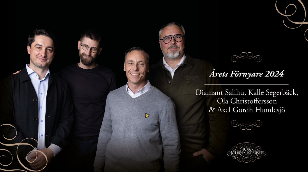 ÅRETS FÖRNYARE

<a href="/Diasal/">Diamant Salihu, reporter</a>, <a href="/axelhumlesjo/">Axel Gordh Humlesjö</a>, <a href="/kamratola/">Ola Christoffersson</a> och Kalle Segerbäck: Bedragarna, SVT <a href="/granskning/">Uppdrag granskning</a> 

Motivering: Med mod och en oväntad, djärv metod avslöjas bedragarnas modus operandi inifrån brottsplatsen på ett sätt som både berör och upprör.