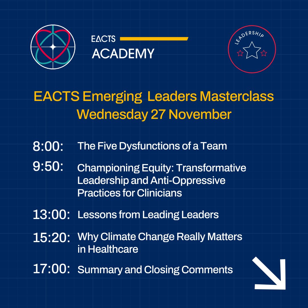 EACTS's tweet image. ⏰ Just days away! ⏰

Next week on 26-27 November, the EACTS Emerging Leaders Masterclass: Leading Effectively with Impact &amp;amp; Insight kicks off in Windsor, bringing together aspiring leaders in cardiothoracic surgery for a deep dive into leadership, communication and navigating…