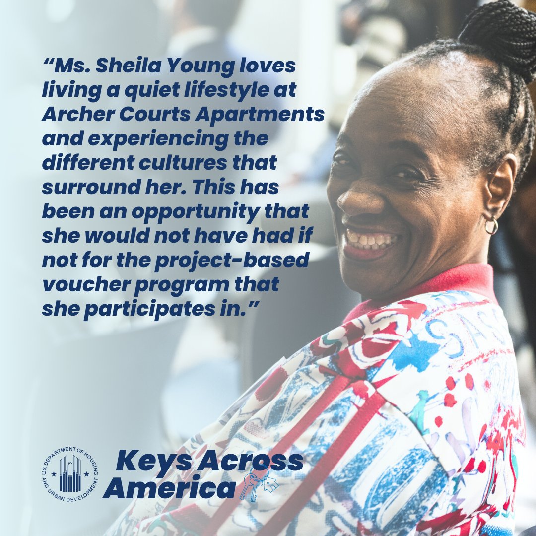 Ms. Young, a lifelong Chicagoan &amp; single mom, has lived in Archer Courts Apartments for 14 years. This year, <a href="/DepSecTodman/">The Honorable Adrianne Todman</a> announced more than $11M in funding for energy-efficient updates to improve the quality of life for Young &amp; all Archer Courts residents. #KeysAcrossAmerica