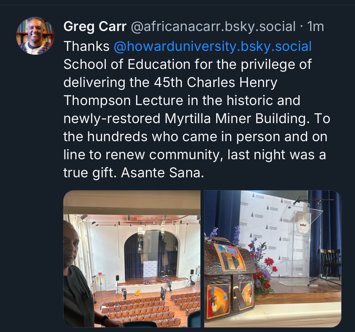 Greg Carr (@africanacarr) on Twitter photo From another platform added to the social media mix (!)
Last night with <a href="/HU_SOE/">HowardU_SOE</a> Fam was remarkable. A celebration, reflection and renewal. Shout out to <a href="/DunbarHSDC/">Paul Laurence Dunbar</a> <a href="/DHSBlackStudies/">DHS Black Studies</a> <a href="/Texts2Empower/">Nubia Gerima-Rogers</a> <a href="/Roosevelthigh1/">Roosevelt high</a> for bringing DC’s best teachers to anchor Us. #MomentumOfMemory From another platform added to the social media mix (!)
Last night with <a href="/HU_SOE/">HowardU_SOE</a> Fam was remarkable. A celebration, reflection and renewal. Shout out to <a href="/DunbarHSDC/">Paul Laurence Dunbar</a> <a href="/DHSBlackStudies/">DHS Black Studies</a> <a href="/Texts2Empower/">Nubia Gerima-Rogers</a> <a href="/Roosevelthigh1/">Roosevelt high</a> for bringing DC’s best teachers to anchor Us. #MomentumOfMemory