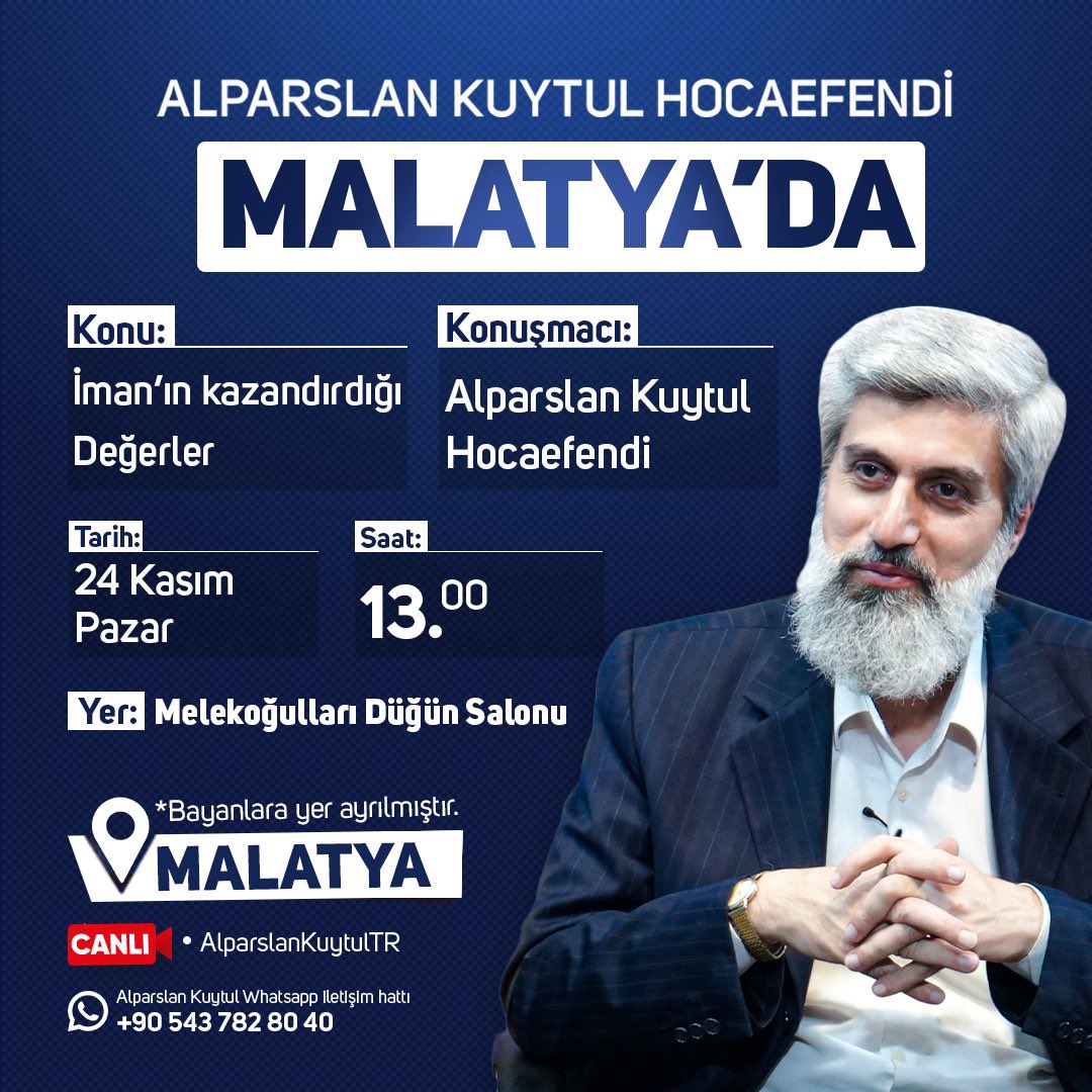 Alparslan Kuytul Hocaefendi
Elazığ ve Malatya'da!

ElazığMalatya Konferansları
#FurkanKonferansları