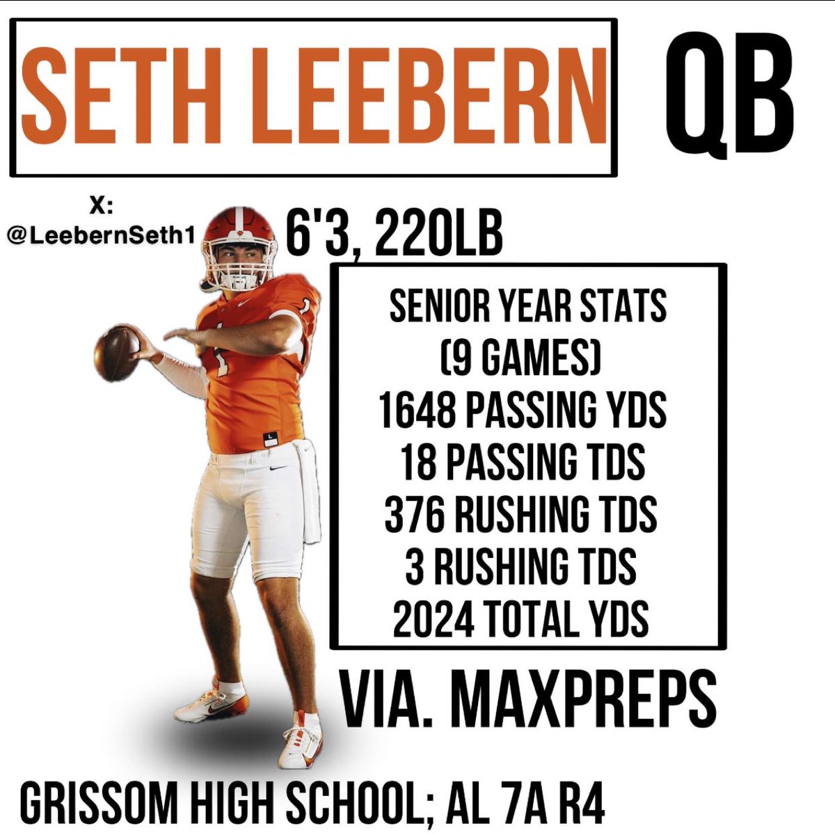 Seth Leebern (QB) (@leebernseth1) on Twitter photo Still on the hunt for opportunities 👀👀🏠🏠??
hudl.com/v/2QZEsv
9 Game/ Season highlight^^
<a href="/RocketCityPreps/">Rocket City Preps</a>
<a href="/RecruitGrissom/">Grissom Recruits</a>
<a href="/CoachDaniels06/">Coach Daniels</a>
<a href="/RecruitNE_GA/">RecruitNE_GA</a>
<a href="/PrepRedzoneAL/">Prep Redzone Alabama</a>
<a href="/AL7AFootball/">Alabama7AFootball</a>
<a href="/AL_Recruiting/">AL Recruiting</a>
<a href="/RecruitsAlabama/">Alabama Recruits</a>
<a href="/ALPrepStars/">ALPrepStars</a>
<a href="/HallTechSports1/">Hall-Tech Sports</a>
<a href="/Obi_Ron_Winobi/">Ron Smith</a>
<a href="/DexPreps/">DexPreps</a> Still on the hunt for opportunities 👀👀🏠🏠??
hudl.com/v/2QZEsv
9 Game/ Season highlight^^
<a href="/RocketCityPreps/">Rocket City Preps</a>
<a href="/RecruitGrissom/">Grissom Recruits</a>
<a href="/CoachDaniels06/">Coach Daniels</a>
<a href="/RecruitNE_GA/">RecruitNE_GA</a>
<a href="/PrepRedzoneAL/">Prep Redzone Alabama</a>
<a href="/AL7AFootball/">Alabama7AFootball</a>
<a href="/AL_Recruiting/">AL Recruiting</a>
<a href="/RecruitsAlabama/">Alabama Recruits</a>
<a href="/ALPrepStars/">ALPrepStars</a>
<a href="/HallTechSports1/">Hall-Tech Sports</a>
<a href="/Obi_Ron_Winobi/">Ron Smith</a>
<a href="/DexPreps/">DexPreps</a>