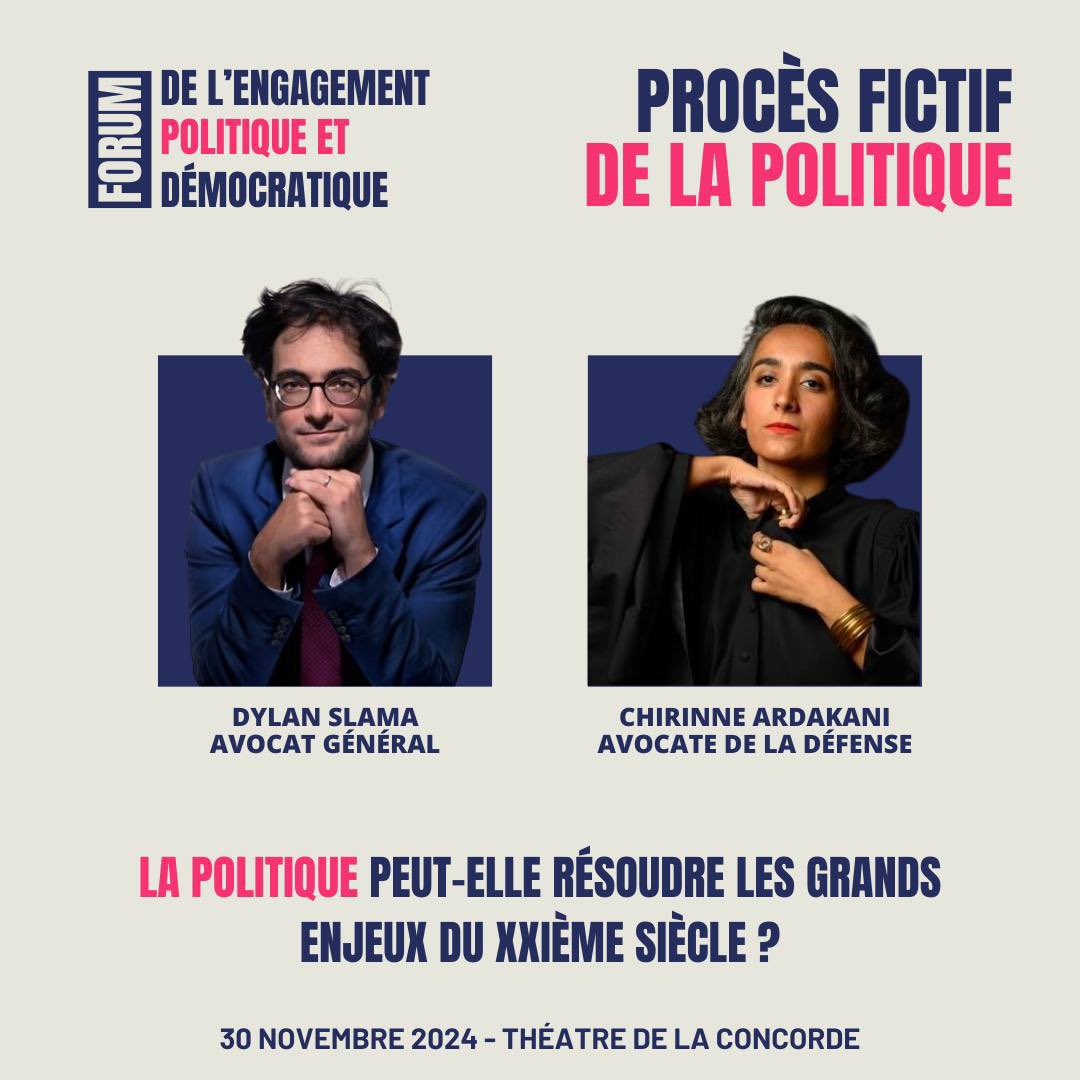 Open Politics (@openpolitics4) on Twitter photo Une grande question pour de grands avocats <a href="/SlamaDylan/">Dylan Slama</a> & <a href="/CArdakani/">Chirinne Ardakani</a> ⚡️
Pour prendre votre place 👇
theatredelaconcorde.paris/evenements/for… Une grande question pour de grands avocats <a href="/SlamaDylan/">Dylan Slama</a> & <a href="/CArdakani/">Chirinne Ardakani</a> ⚡️
Pour prendre votre place 👇
theatredelaconcorde.paris/evenements/for…