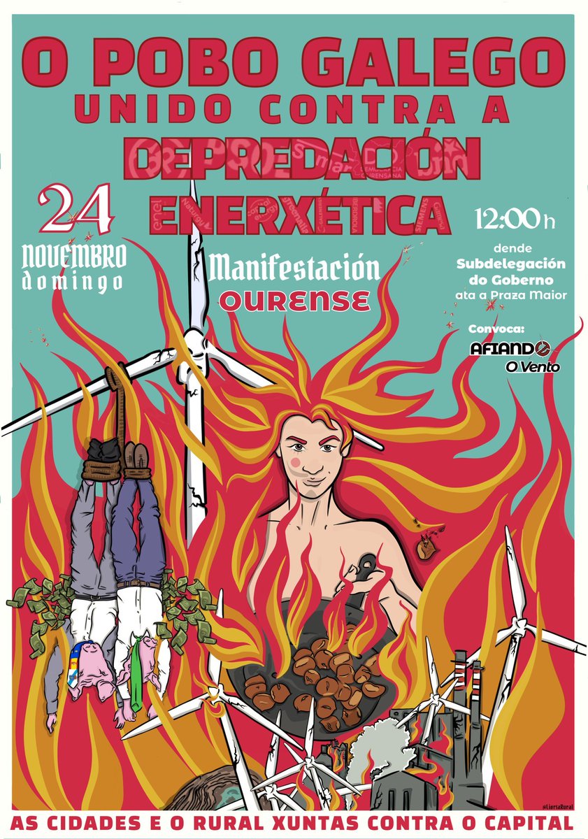 📢 O domingo 24 fazemos um chamamento a participar na manifestaçom  de <a href="/AfiandoOVento/">Afiando O Vento</a> contra a depredaçom energética.