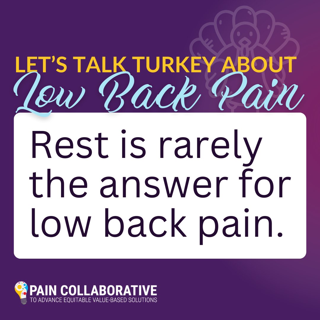 Let's #TalkTurkeyAboutLowBackPain! Rest may help for a day or two but sometimes it can lead to stiffer joints &amp; weaker muscles. Gentle movement can help manage #LowBackPain. Stay active through daily activities, walking, or light exercise. #LowBackPainRealities #ChronicPain