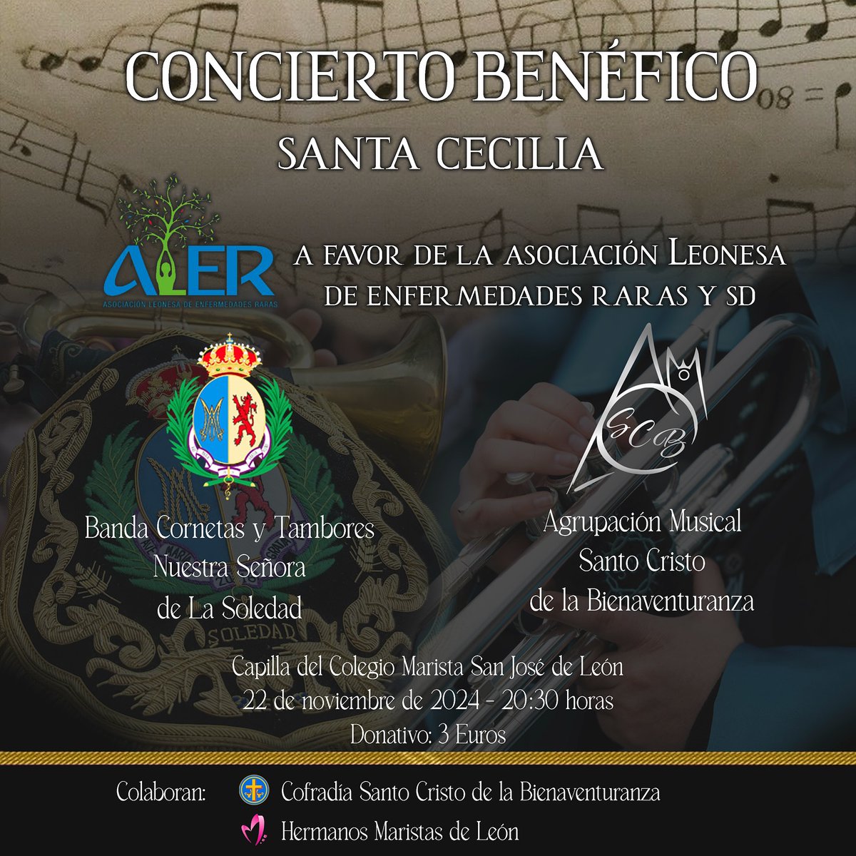 Viernes 22 de Noviembre

🔴Colegio Maristas San José
20:30 horas
Donativo 3€

<a href="/AMSCB_LEON/">A.M.SCB</a> <a href="/CCyTT_soledad/">bandasoledad</a>