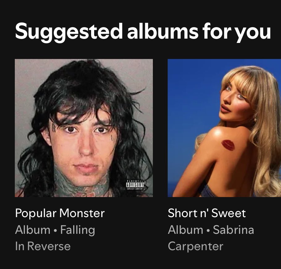 kingwater07's tweet photo. hey @SpotifyUK, I’ve already set it so this creep’s music doesn’t get recommended to me, why would that make you think I wanna listen to his album?? https://t.co/hZDYBbz4tG