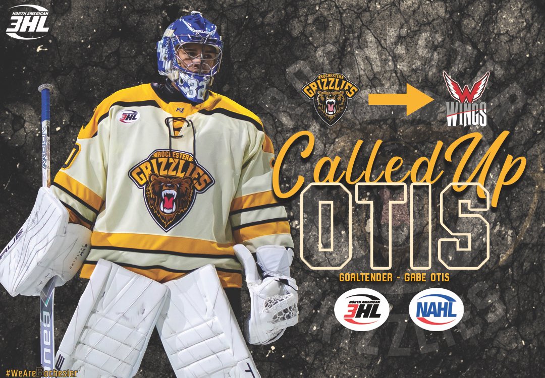 Gabe Otis has been called up to the Aberdeen Wings of the NAHL. 

In his time with the Grizzlies, Otis posted a 4-1-1 Record, with an .940 sv% and a 1.49 GAA.

Best of Luck in Aberdeen, Gabe!

24-25’ Grizzlies Call Up Counter: 2

#LadderOfDevelopment #GrizzCountry