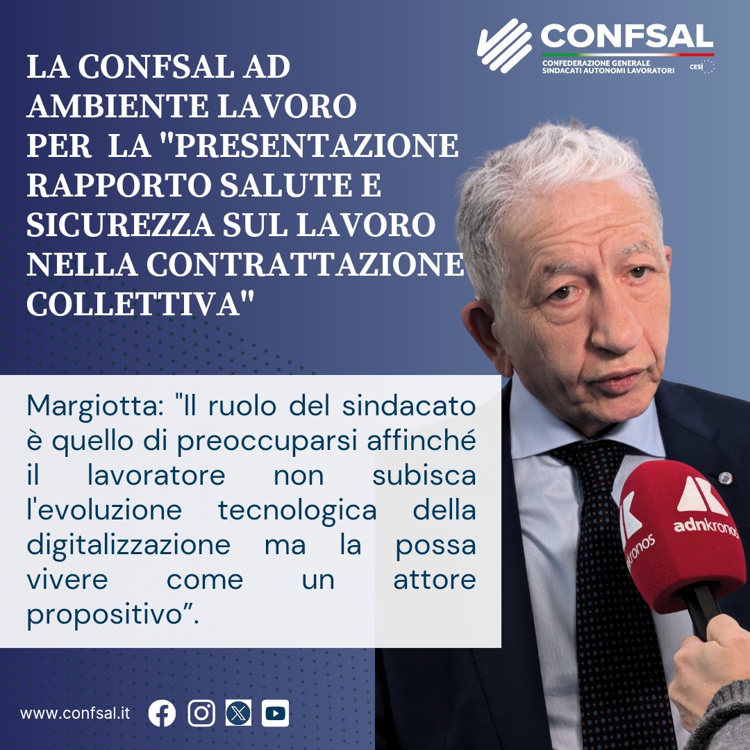 #rassegnastampa
PRESENTAZIONE RAPPORTO Salute e sicurezza sul lavoro nella contrattazione collettiva, ad Ambiente Lavoro.
Leggi l'intervista al Segretario Margiotta 👉🏻  adnkronos.com/lavoro/lavoro-…

#confsal #salute #sicurezza #bologna