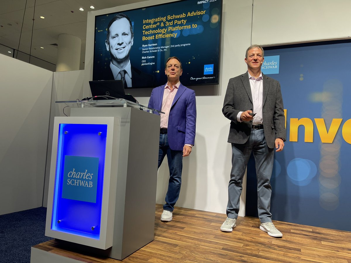 Suleman Din (@sulemandn) on Twitter photo Taking the showcase stage at #SchwabIMPACT <a href="/AdvisorEngine/">AdvisorEngine</a> CEO Rich Cancro and Schwab’s Ryan Garrison Taking the showcase stage at #SchwabIMPACT <a href="/AdvisorEngine/">AdvisorEngine</a> CEO Rich Cancro and Schwab’s Ryan Garrison