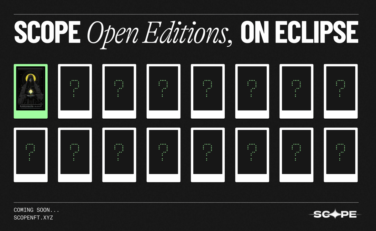EclipseFND's tweet photo. Unleashing human creativity has always led to incredible things.

Empowering creators is a key part of that.

To support the next generation of onchain art, @scopenft has partnered with 17 artists to launch open-edition mints over the coming months. https://t.co/ov1EUpW1GS