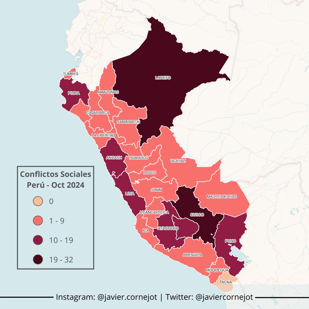 #30DayMapChallenge | Día 21 | Conflictos.
Conflictos sociales en Perú en octubre del 2024.