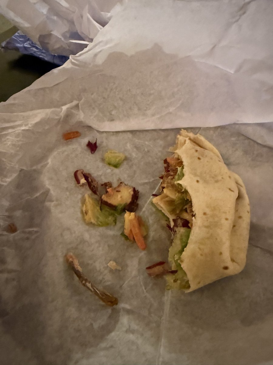 guardharrington's tweet photo. @justsalad where do I get my prize for getting a chicken bone in my wrap? https://t.co/Pg22BFDkkr