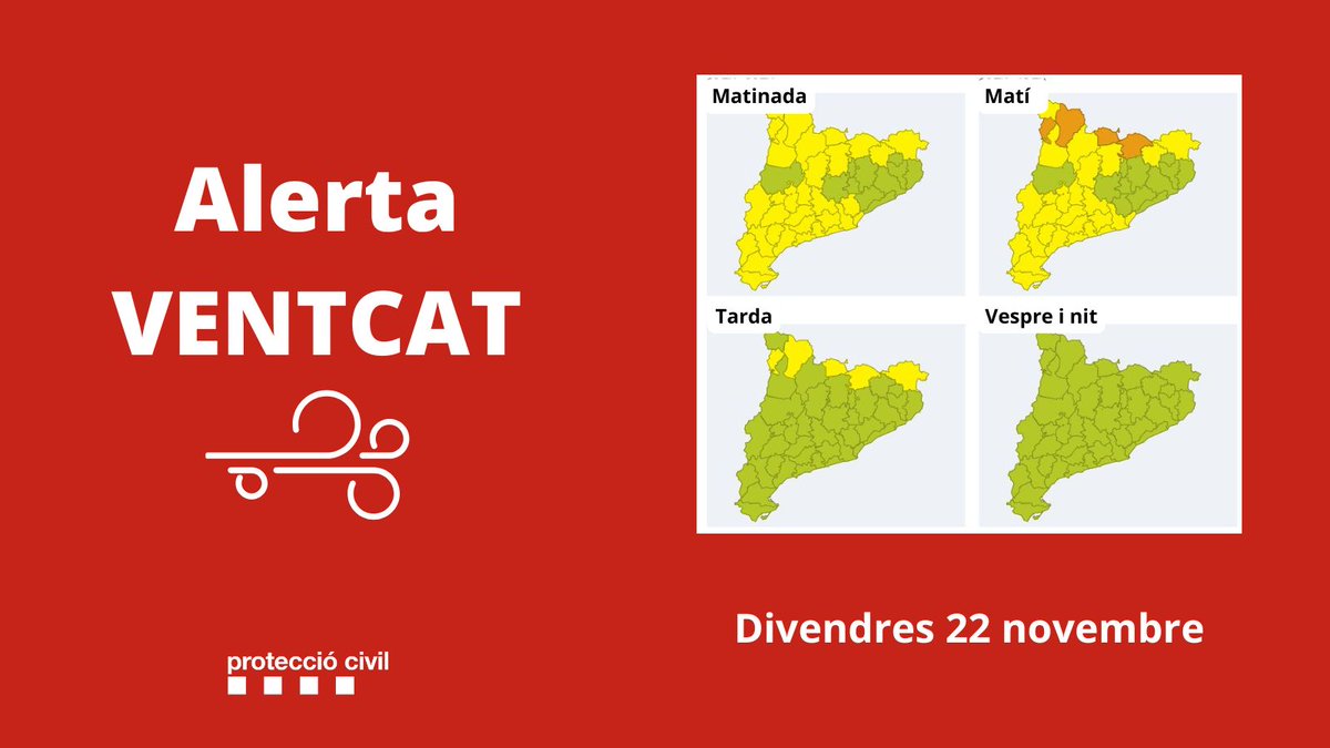 #ProteccióCivil mantenim en ALERTA el pla #VENTCAT 🌬

El <a href="/meteocat/">Meteocat</a> manté la previsió de ratxes fortes de vent fins divendres al vespre a la major part del territori i especialment a les cotes altes del Pirineu 

⚠️ PRUDÈNCIA