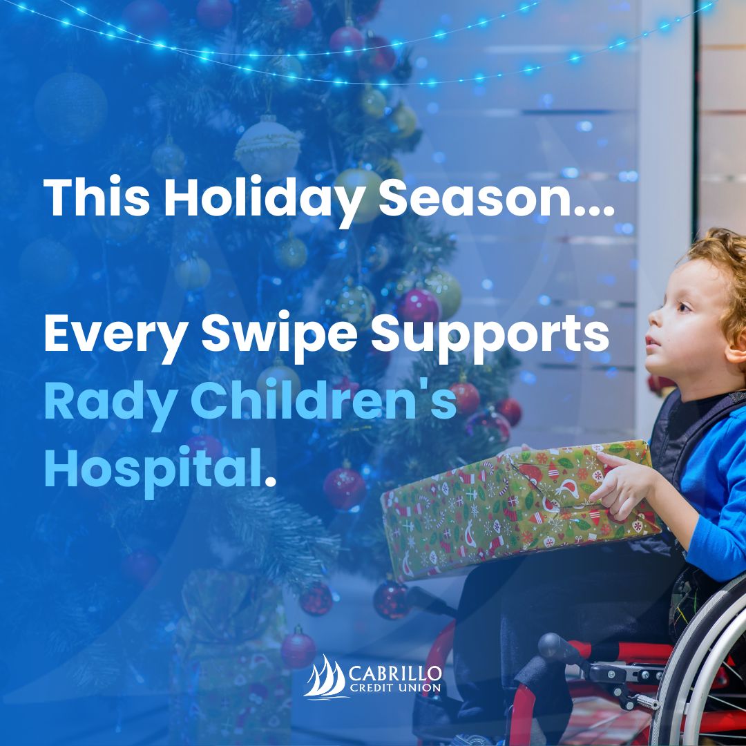 cabrillocu's tweet photo. ✨ Light the way this holiday season and make a difference! ✨

From Nov 12 - Dec 12, Cabrillo will donate:
💳 $0.05 per VISA Debit transaction
💳 $0.10 per VISA Credit transaction

Support Rady Children’s Hospital and help us reach our $50,000 goal!

https://t.co/UiYcBgrZjz https://t.co/rPwvIosUWw