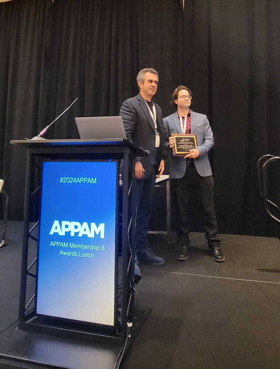 <a href="/APPAM_DC/">APPAM</a> <a href="/fordschool/">Gerald R. Ford School of Public Policy</a> <a href="/Brown_Economics/">Brown Economics</a> <a href="/PennLDI/">Penn LDI</a> 📖 The Raymond Vernon Memorial Award goes to <a href="/EHillLab/">Elaine L. Hill</a> (<a href="/UofR/">University of Rochester</a>) and <a href="/richardwdisalvo/">Richard DiSalvo</a> (<a href="/PrincetonSPIA/">Princeton School of Public & International Affairs</a>). Presented by SPA Prof and <a href="/JPAM_DC/">Journal of Policy Analysis and Management</a> Editor <a href="/Erdal_Tekin_/">𝔼𝕣𝕕𝕒𝕝 𝕋𝕖𝕜𝕚𝕟</a>. Incredible work! 🏆 #2024APPAM