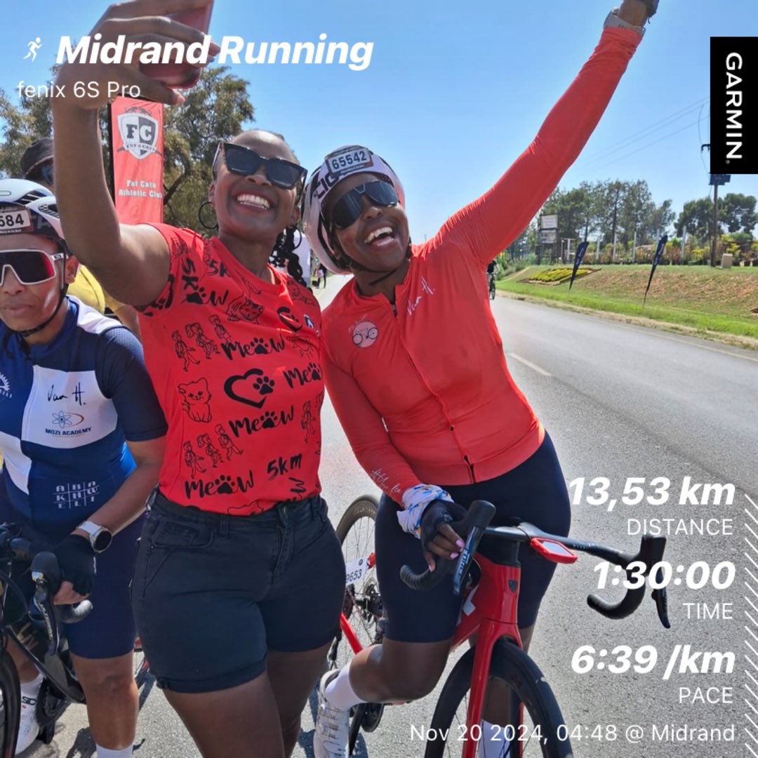 Tellithabi's tweet image. Feels good to be fully back on the road. Tomorrow we rest and recharge for the weekend 💃🏻💃🏻

#RunningwithTumiSole 
#fetchyourbody2024