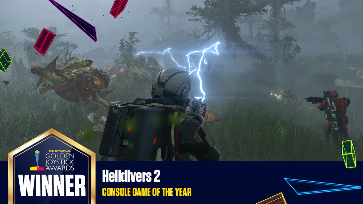 Golden Joysticks (@goldenjoysticks) on Twitter photo It’s time to reveal the winner of the hotly-contested Console Game of the Year. Congratulations again to <a href="/helldivers2/">HELLDIVERS™ 2</a>! #GoldenJoystickAwards It’s time to reveal the winner of the hotly-contested Console Game of the Year. Congratulations again to <a href="/helldivers2/">HELLDIVERS™ 2</a>! #GoldenJoystickAwards