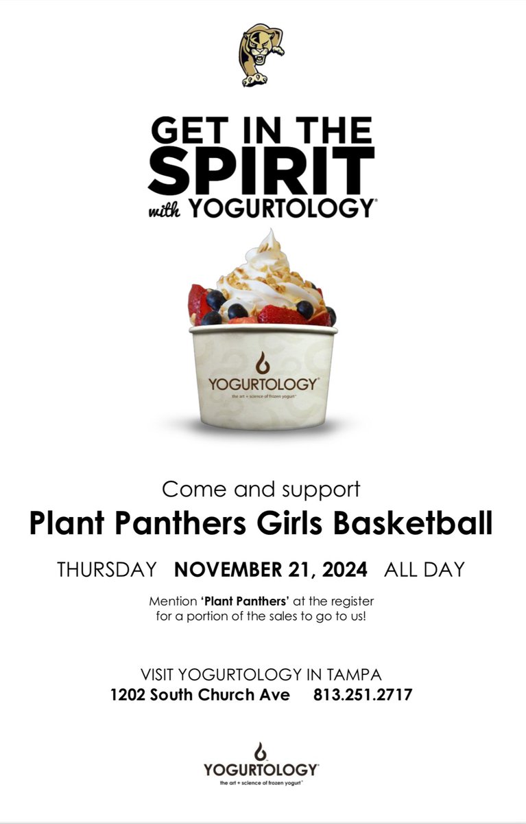Please support our team today at the Yogurtology on Church ❤️ Mention the Lady Panthers when you check out!