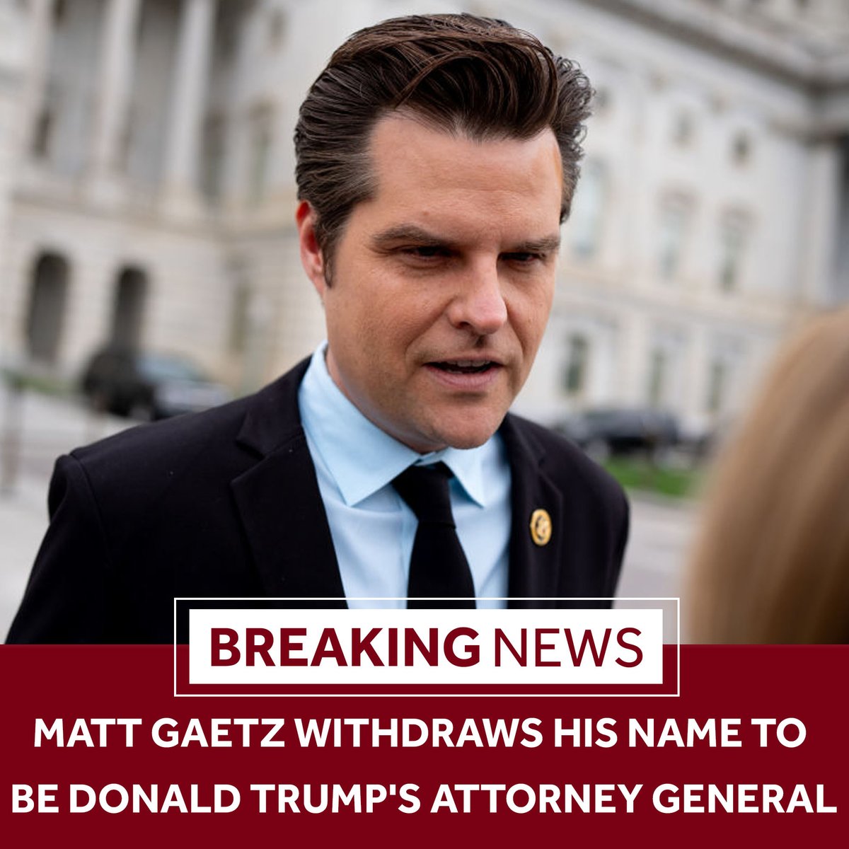 BREAKING NEWS: Matt Gaetz says he is withdrawing his name from consideration to be President-elect Donald Trump's pick for attorney general: wmur.com/article/matt-g…