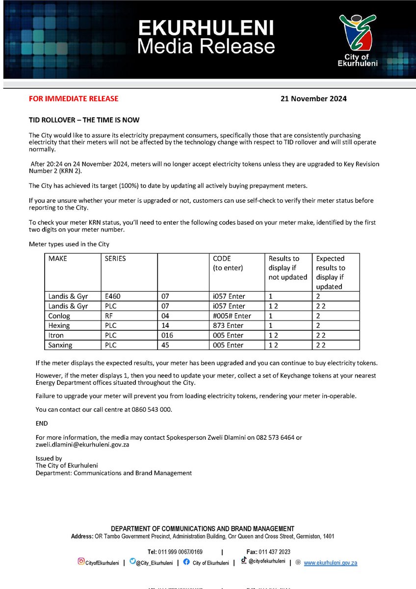 City_Ekurhuleni's tweet photo. ⚡️Make sure your meter is upgraded to avoid service interruption. 

See how to check if your meter has been upgraded⬇️ https://t.co/RNfWEwwx2n