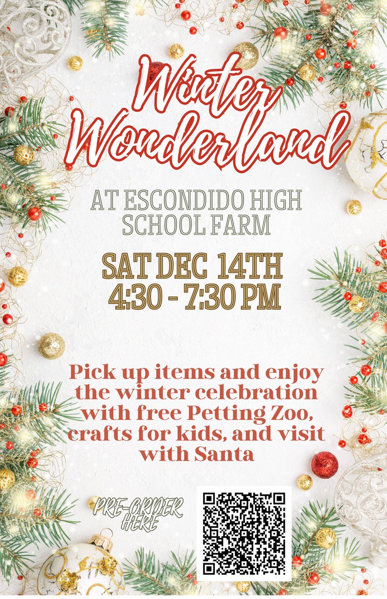 EUHSD (@euhsd) on Twitter photo Step into a Winter Wonderland at Escondido High School on Saturday, December 14. Families can enjoy beautiful lights, delicious food, visit the petting zoo, participate in arts and crafts, and more! <a href="/ehscougars/">Escondido HS</a> Step into a Winter Wonderland at Escondido High School on Saturday, December 14. Families can enjoy beautiful lights, delicious food, visit the petting zoo, participate in arts and crafts, and more! <a href="/ehscougars/">Escondido HS</a>