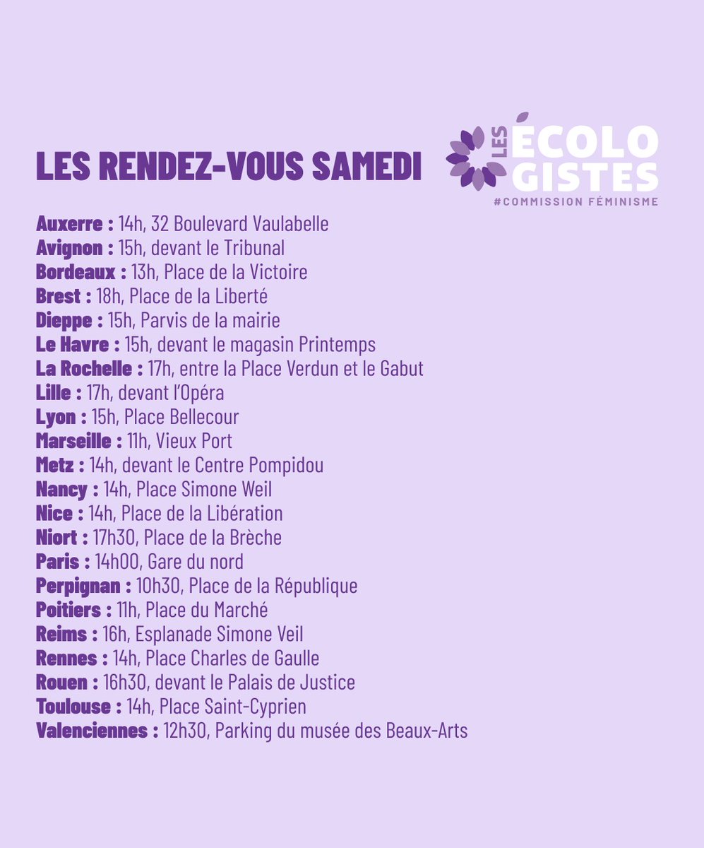 7 ans après #MeToo : les violences sexistes et sexuelles sont toujours omniprésentes. Elles ne sont pas une fatalité.

Ce samedi 23 et 25 novembre, mobilisons-nous partout en France pour exiger justice, protection et égalité. 💜  

📍 Rejoignez un rassemblement près de chez vous