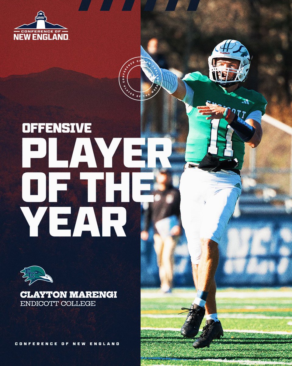 Conference of New England (@cne_sports) on Twitter photo 🏈 Your 2024 #CNE Football Offensive Player of the Year!
From <a href="/ECGulls/">Endicott Athletics</a> - Clayton Marengi!
#LeadAsONE 🏈 Your 2024 #CNE Football Offensive Player of the Year!
From <a href="/ECGulls/">Endicott Athletics</a> - Clayton Marengi!
#LeadAsONE