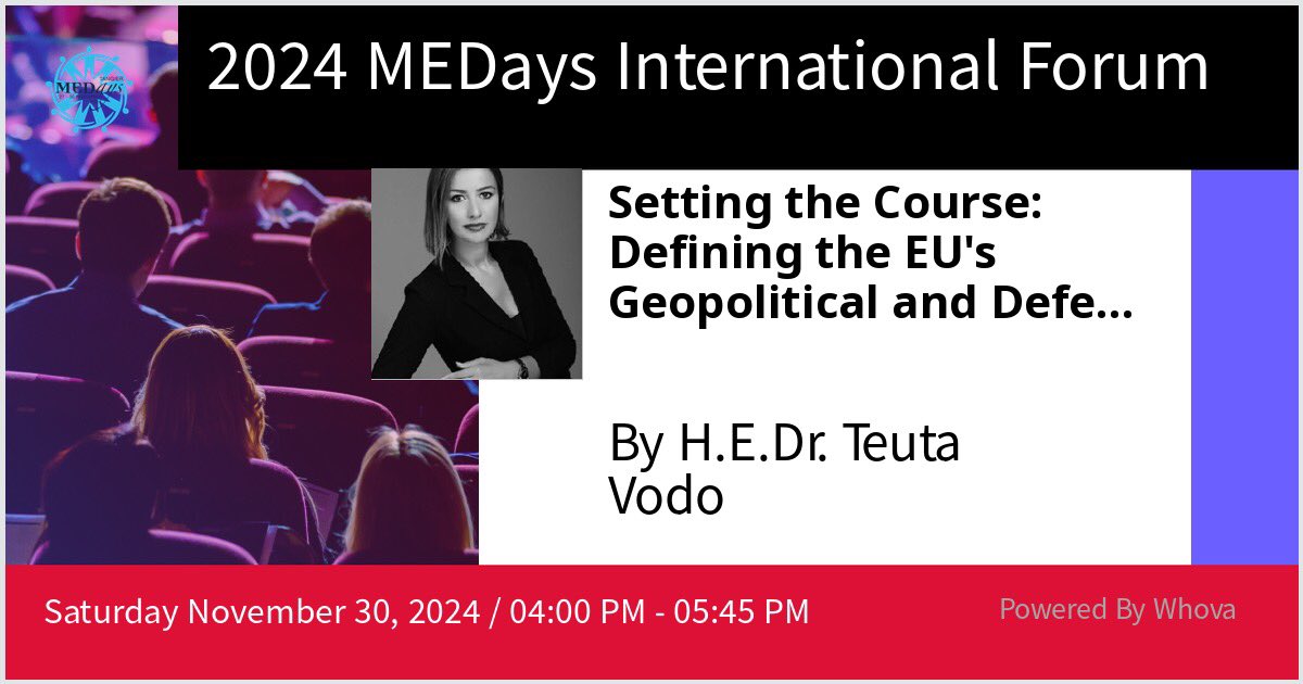 Honored to speak at the #Medays2024 session ‘Setting the Course: Defining the EU’s Geopolitical and Defense Roadmap’ in Tangier. Looking forward to engaging with distinguished panelists on the EU’s strategic challenges and opportunities. #Geopolitics #Defense
