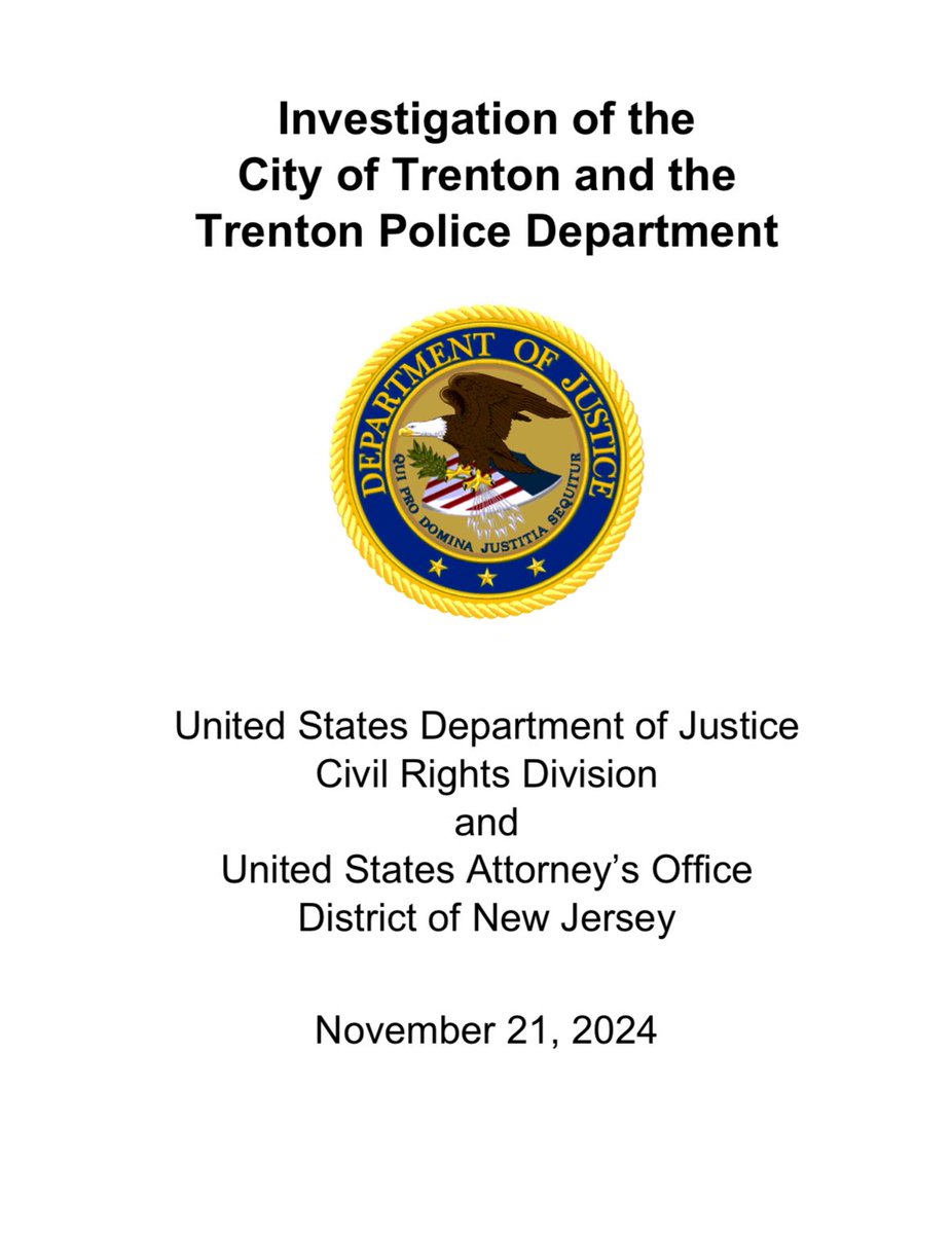 RyanPHaygood's tweet photo. BREAKING: After a year-long investigation, @TheJusticeDept &amp; @USAO_NJ found that Trenton Police engaged in a pattern/practice of unconstitutional policing.

“For too long, the residents of Trenton have felt afraid of the police, rather than protected by them.” @USAttySellinger. https://t.co/wR6SYBHotu