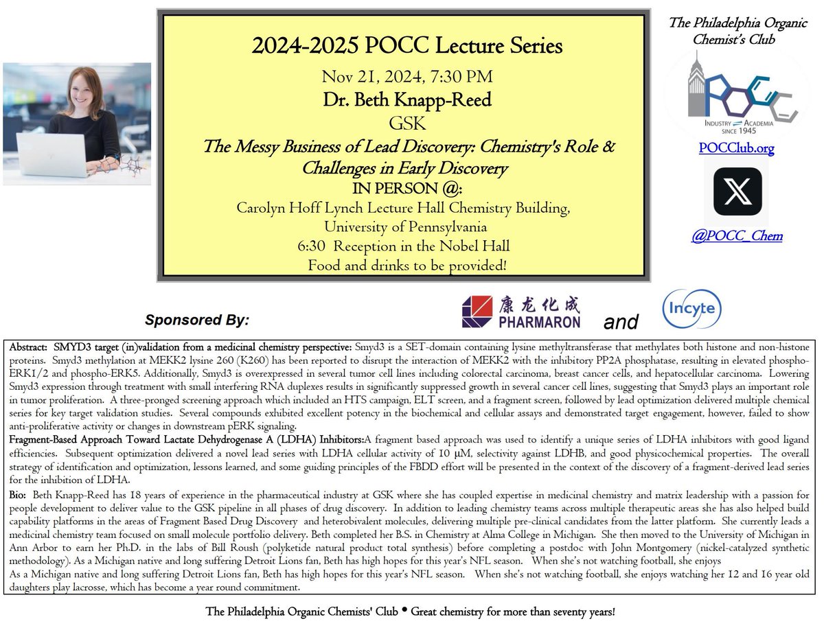 POCC_Chem's tweet image. Our final POCC until 2025 is tonight! Come on out and check out a fantastic talk from GSK!
