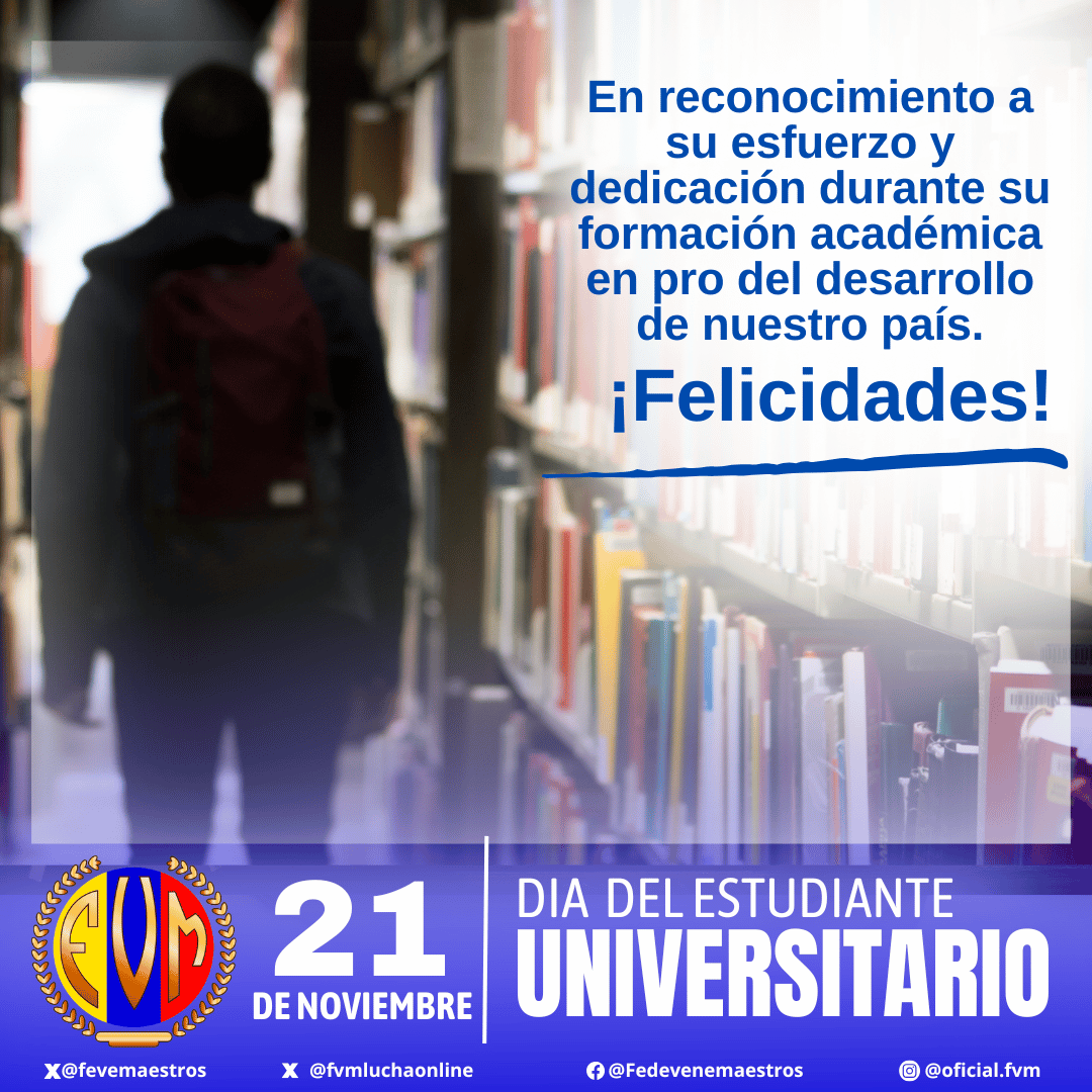 fevemaestros's tweet photo. Desde la Federación Venezolana de Maestros nos unimos a la conmemoración del Día del Estudiante Universitario en Venezuela que resalta la trascendencia de las luchas estudiantiles a lo largo de nuestra historia.

#DiadelEstudianteUniversitario https://t.co/PHPlHhWWwz