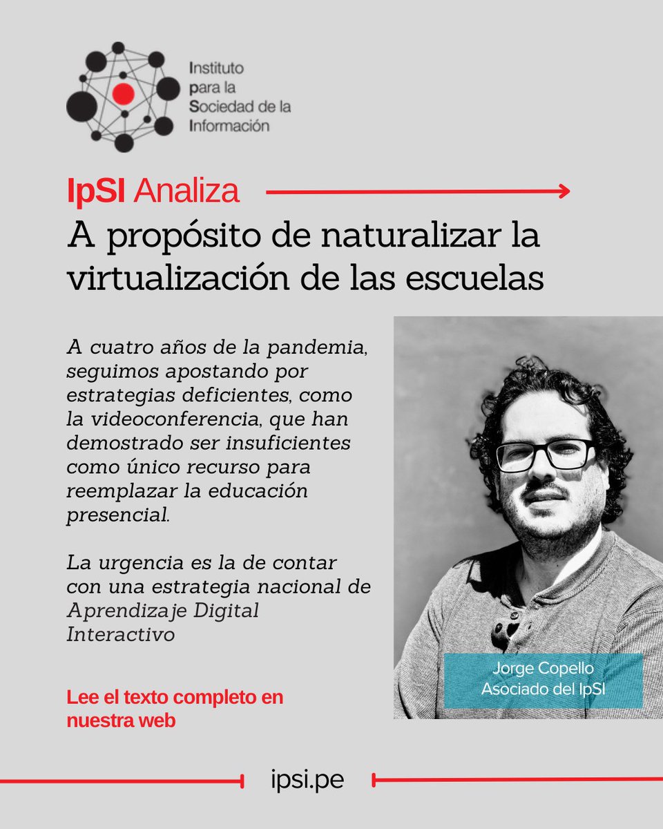 ipsi_pe's tweet photo. A  propósito de naturalizar la virtualizacion de las escuelas, @cococopello analiza las deficiencias de usar la videoconferencia como recurso para reemplazar la educación presencial en lugar de una Estrategia de Aprendizaje Digital Interactivo.

Aquí 👇
https://t.co/FxRQWygr0M https://t.co/JR5z7jje0h