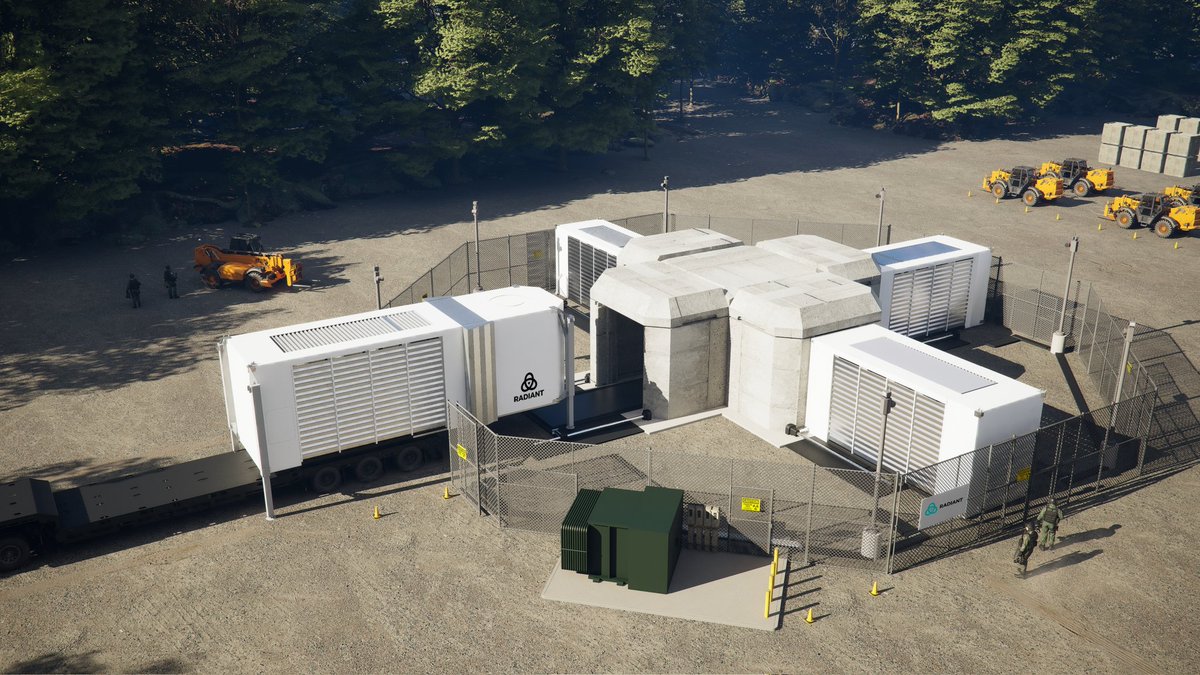 DougBernauer's tweet image. What four mass produced 1 MegaWatt nuclear reactors will look like at a customer site: