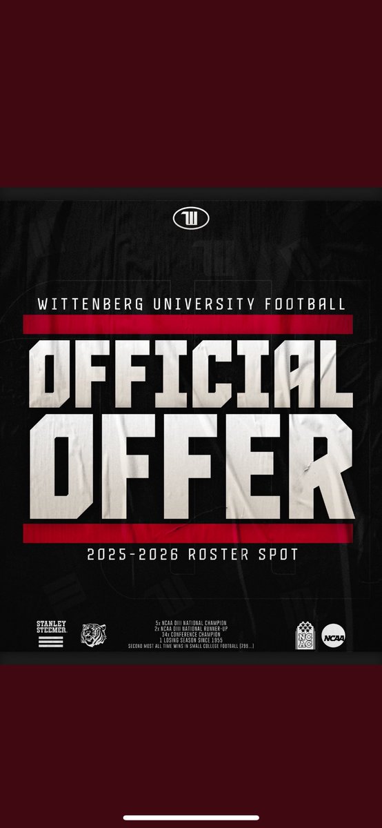 Blessed to receive my first offer from Wittenburg University. <a href="/coachcurtis42/">Coach Curtis</a> <a href="/cdavie51/">Clay Davie</a> <a href="/Coach_Gibson51/">Kendoll Gibson</a> <a href="/WillisPeanutmay/">Coach May</a> <a href="/Coach_aMAYzing1/">Corey S. May</a> <a href="/RaiderAthletes/">RiverdaleAthletics</a> <a href="/RHS_RaidersFB/">Riverdale Raiders Football</a>