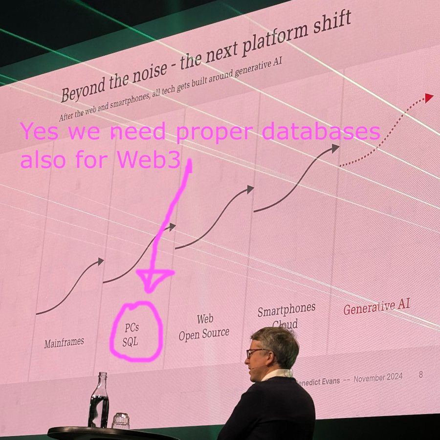 hankhero's tweet image. Spotted by accident the &quot;forgotten&quot; foundation of our online world. SQL is next to the PC according to AI-expert Benedict Evans. The whole Web3 world ignores that except @Chromia, the relational blockchain. #slush2024 #relationalblockchain