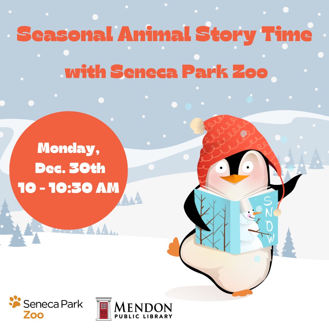 Kids and caregivers: join us for a special Story Time with the Seneca Park Zoo.  They'll be here with a few stories and an animal to share. Geared toward preschoolers, this event does not require registration.  

#mpl #mendonpubliclibrary #hfl #honeoyefalls #mendonny