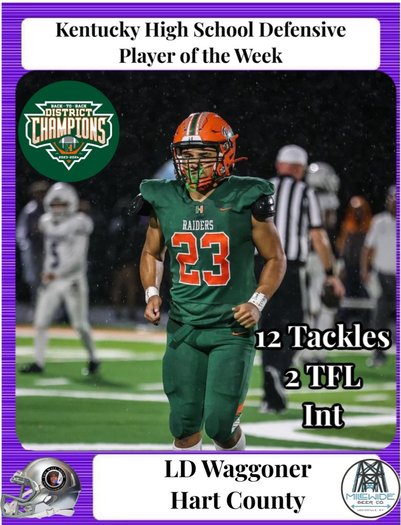 The Will Show’s KY HS Football Defensive Player of the Wk, sponsored by <a href="/MileWideBeer/">Mile Wide Beer Co.</a> …is <a href="/HartCountyFball/">Hart County Football</a> <a href="/lwaggoner2020/">Ladarrius Waggoner</a> !! Congratulations. #highschoolfootball #Highschoolsports #TheWillShow
