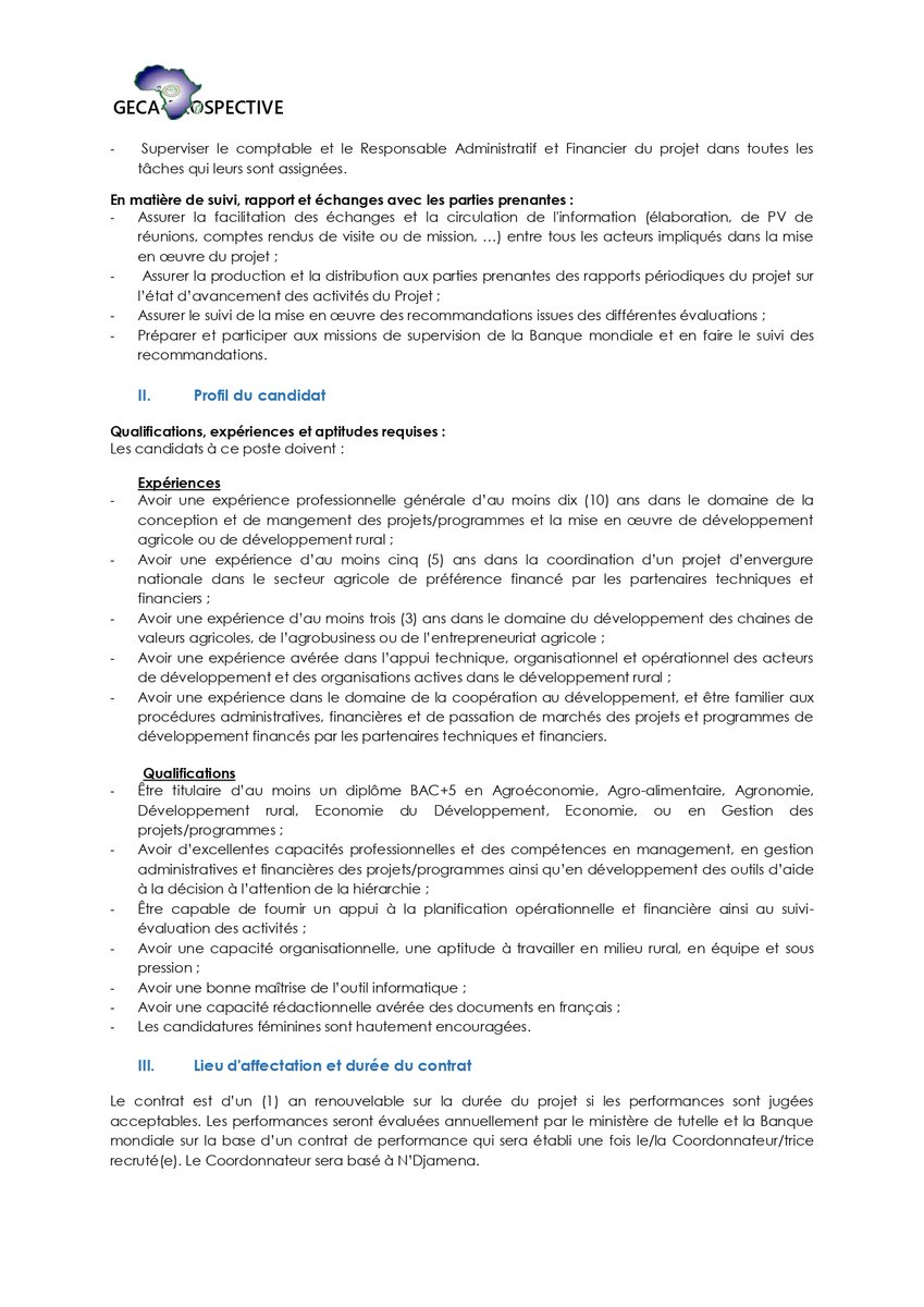 Observatoire_TD's tweet photo. 📣 Le cabinet GECA-PROSPECTIVE recrute pour ProAgri :  

✅01 Coordonnateur/rice ;
✅01 Responsable Administratif et Financier ;
✅01 Responsable en Passation des Marchés ; 

1/2  👇 https://t.co/wRqy5GLh8A