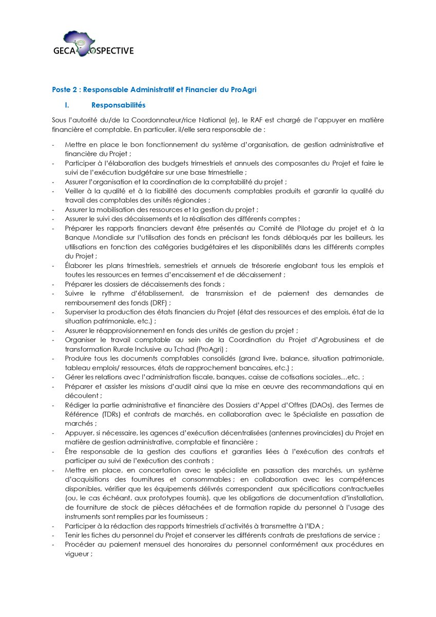 Observatoire_TD's tweet photo. 📣 Le cabinet GECA-PROSPECTIVE recrute pour ProAgri :  

✅01 Coordonnateur/rice ;
✅01 Responsable Administratif et Financier ;
✅01 Responsable en Passation des Marchés ; 

1/2  👇 https://t.co/wRqy5GLh8A